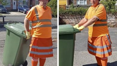 Фото - Мусорщик, которому запретили носить шорты, пришёл на работу в оранжевом килте