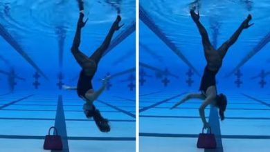 Фото - Женщина прошлась модельной походкой под водой вверх ногами