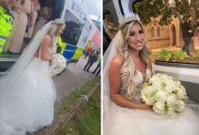 Фото - Невеста, оставшаяся без лимузина, приехала на свадьбу в полицейском фургоне