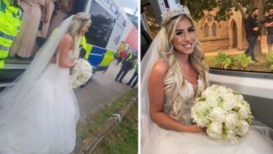 Фото - Невеста, оставшаяся без лимузина, приехала на свадьбу в полицейском фургоне