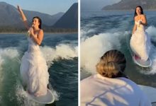 Фото - В день свадьбы невеста-сорвиголова занялась серфингом